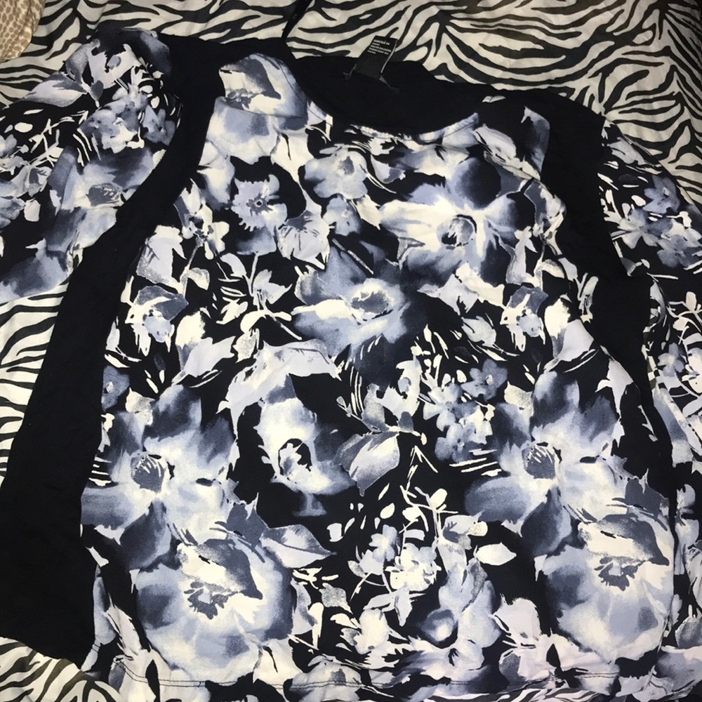 H&M Blue and Black Floral Long sleeve shirt